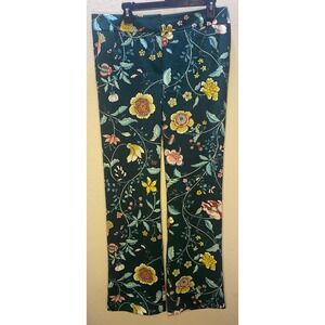 LOFT Floral Botanical Straight Leg Pants Women's 8T Teal Green Office Vacation